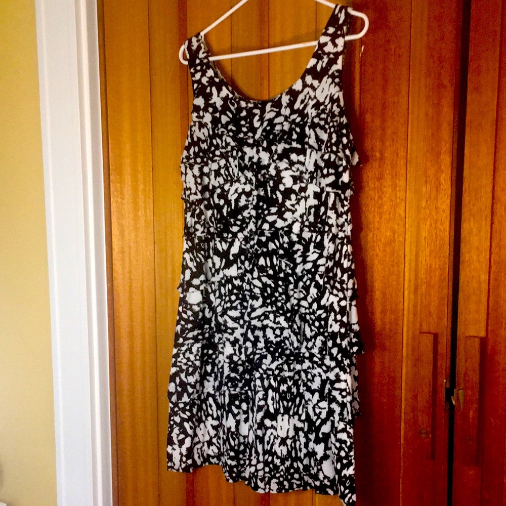 Black and white tiered ruffle dress